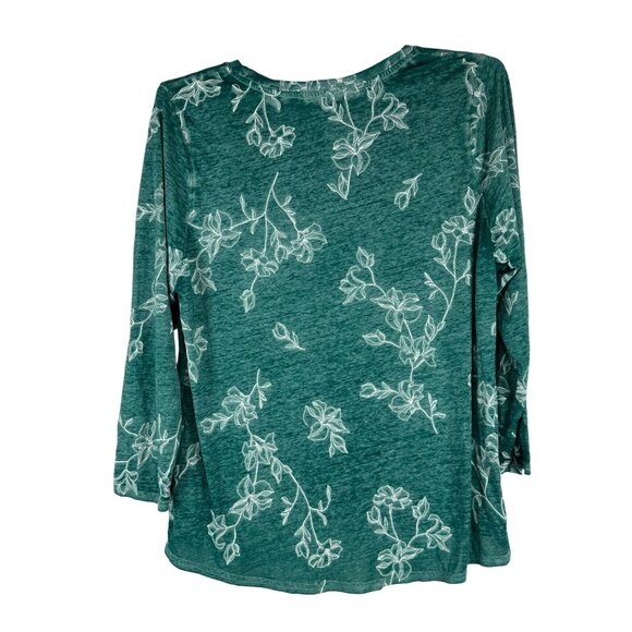 C & C California Womens 2X Green Floral Long Sleeve Top - Picture 3 of 5